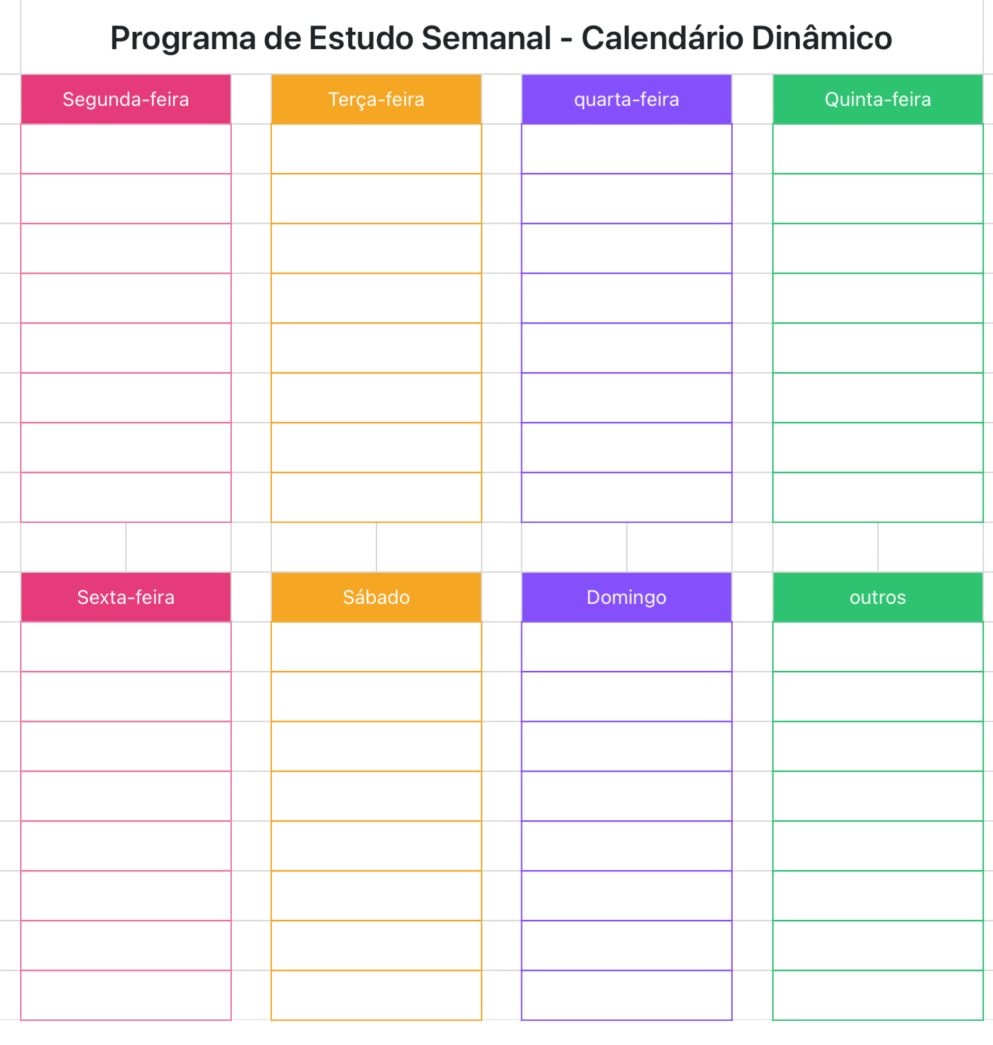 Programa de Estudo Semanal - Calendário Dinâmico